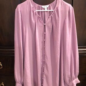 NWT Nine West Mauve/dusty rose button front balloon sleeve tunic sz 3X